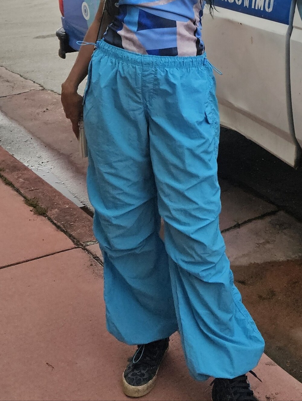 Bershka Bright Turquoise Wide-Leg Drawstring Sweatpants